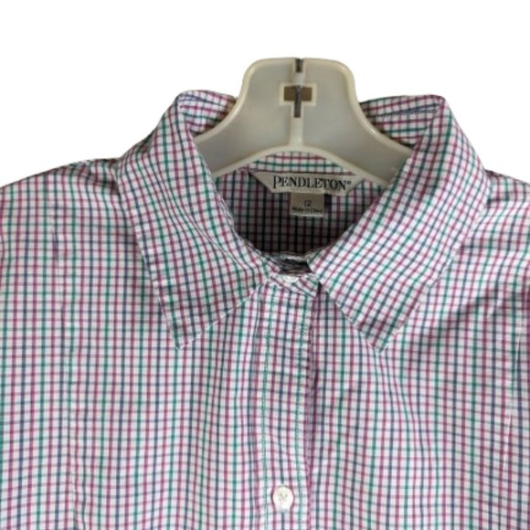 Pendleton Plaid Multicolor button down Shirt 100% cotton Women's size 12 - Picture 3 of 11